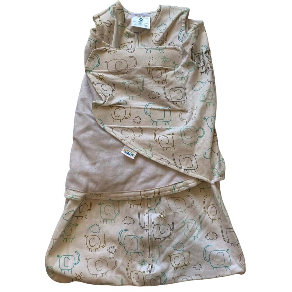 HALO Sleepsack Swaddle Baby Newborn NB Beige Elephant Print Wearable Blanket